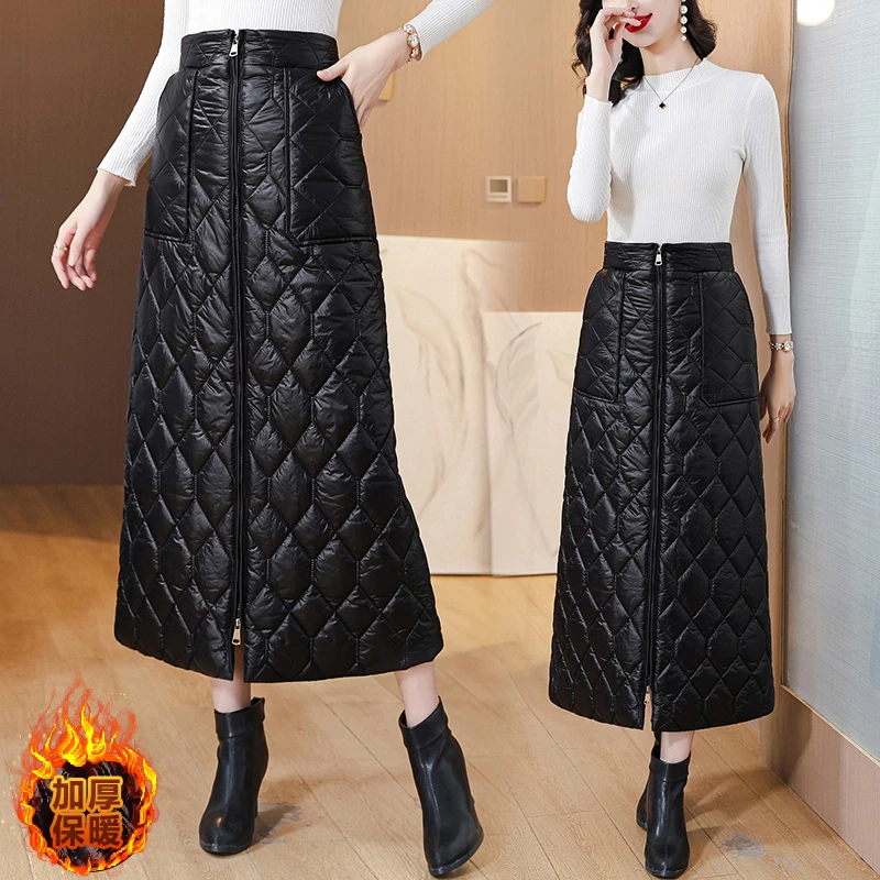 新款棉裙拉链一片式加厚保暖A字长裙气质包臀半身裙女