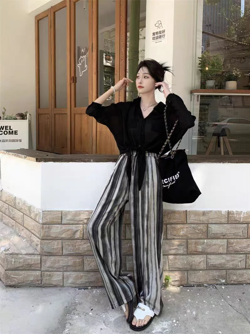 新款水墨画凉凉裤薄款印花扎染夏季显瘦百搭垂感休闲阔腿裤高腰