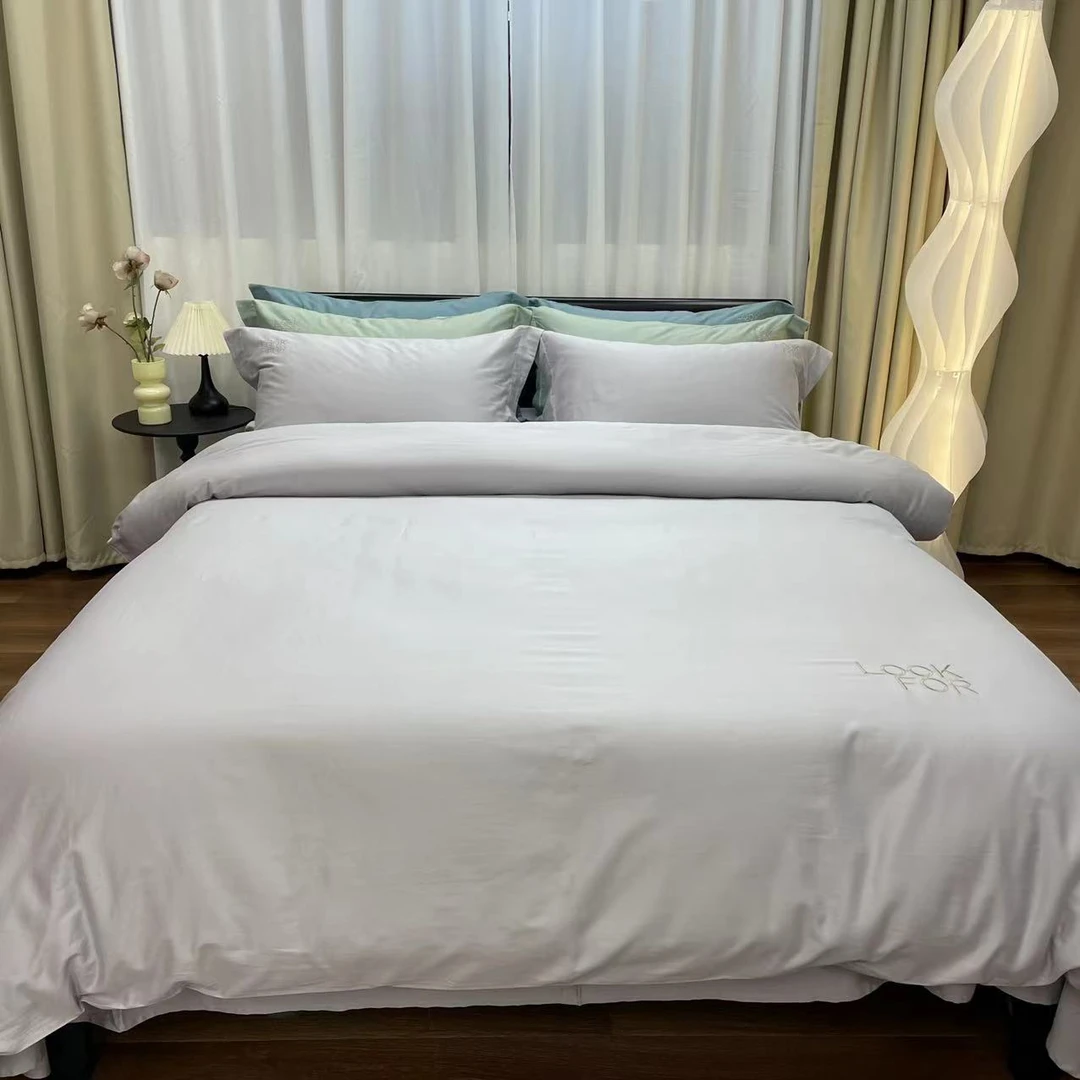 【觅佳】纯棉长绒棉100S双股纯色简约高端四件套-寻觅（灰） 可机洗