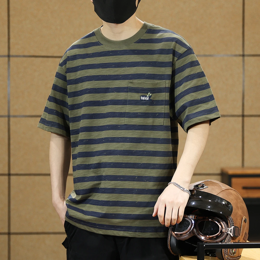 美式重磅t恤男短袖夏季纯棉2025新款海魂条纹衣服男潮牌宽松上衣T