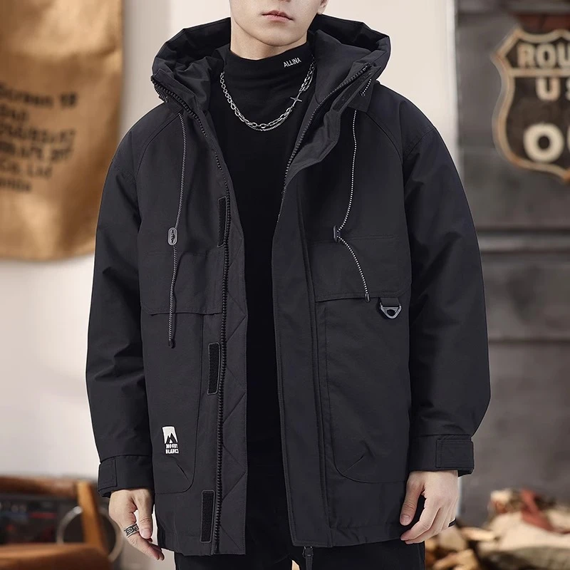 高端连帽羽绒服男2025新款登山服茄克潮牌保暖棉袄工装夹克外套男