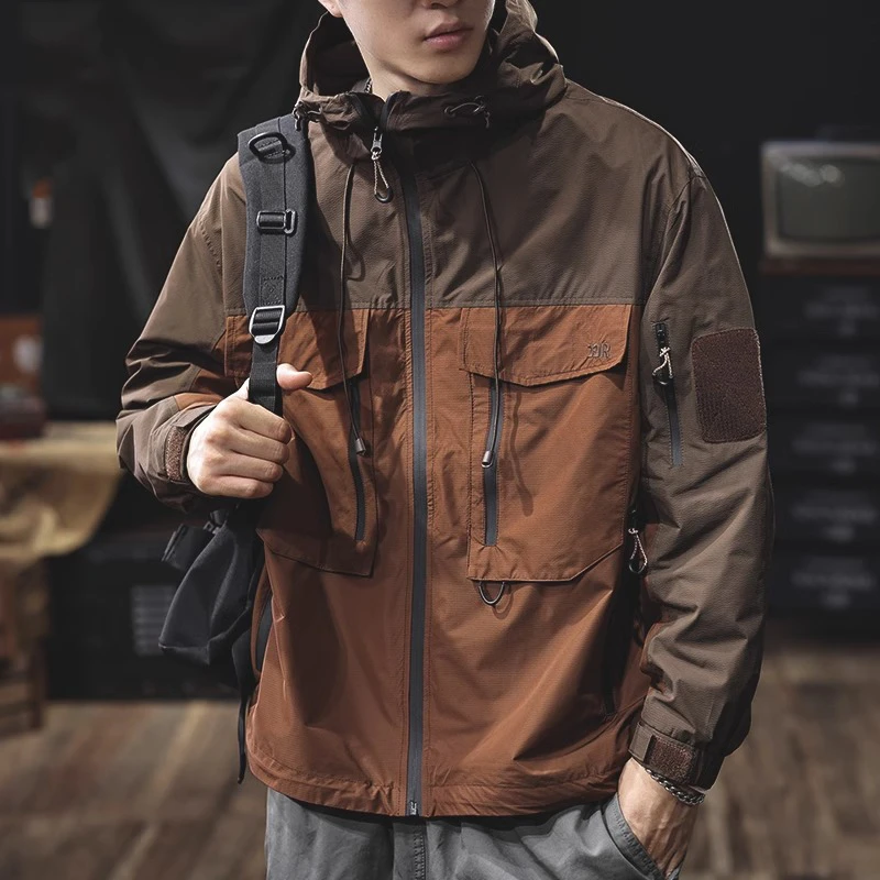 美式户外三防冲锋外套秋季男士宽松大码春秋款猎装工装休闲夹克男