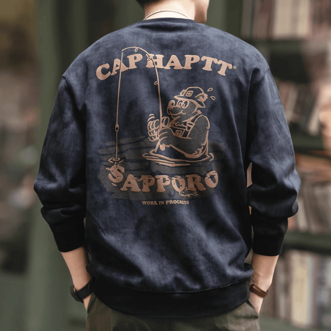 牛仔大码百搭春秋加厚连帽美式圆领卫衣男士秋季潮牌宽松重磅上衣