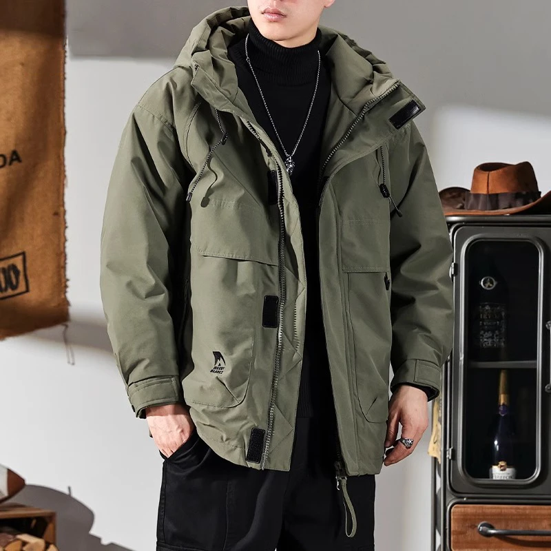 90%鸭绒加厚潮牌户外工装羽绒服男士中长款冬季保暖防寒外套冬装