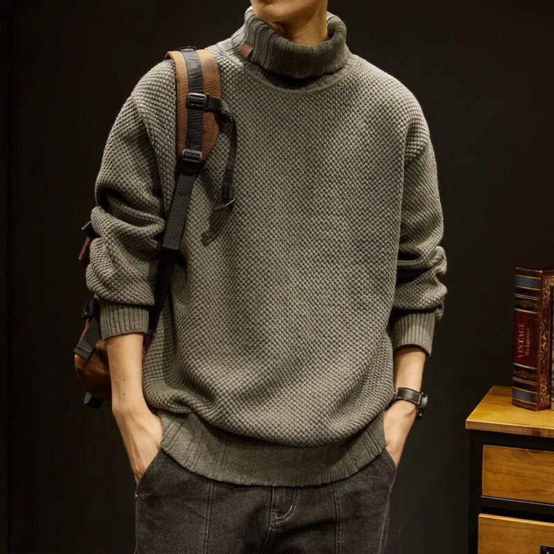 冬季重磅加厚高领毛衣男宽松潮牌美式男士针织衫秋冬男款线衣外套