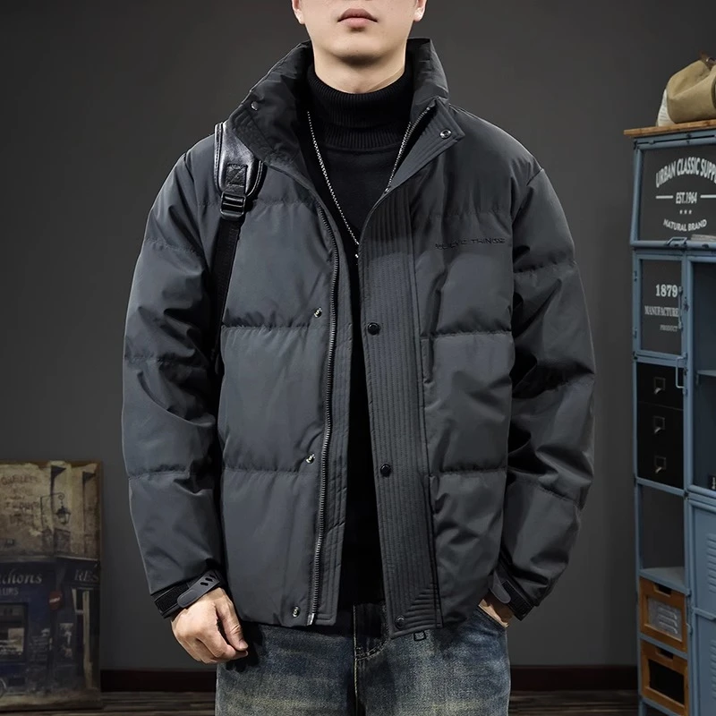 秋冬新款痞帅立领羽绒服男短款鸭绒保暖外套潮休闲百搭男士面包服