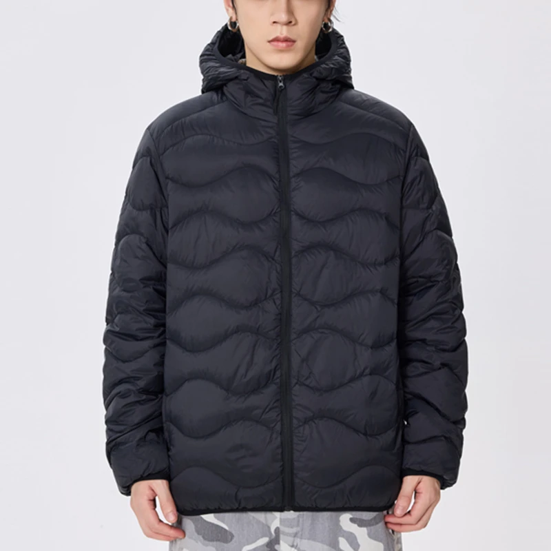 白鸭绒连帽羽绒服男2024年新款冬季美式潮牌轻薄防寒保暖外套大码