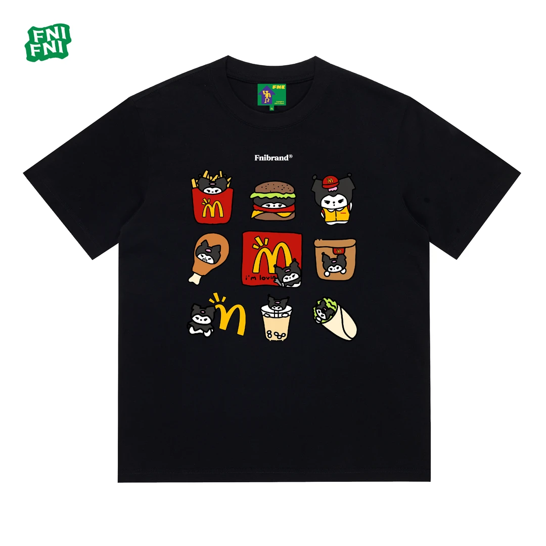 FNI国潮重磅纯棉（M记库洛米）男女同款t恤美式复古短袖24新款白墨