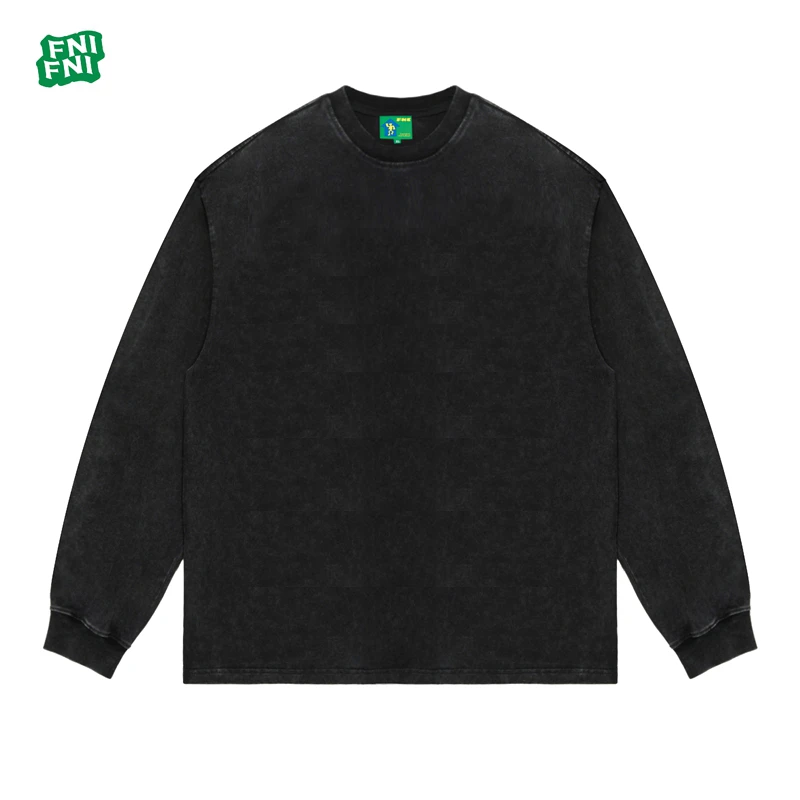 FNI国潮重磅纯棉（长袖光版）男女同款t恤美式复古圆领长袖新款  1