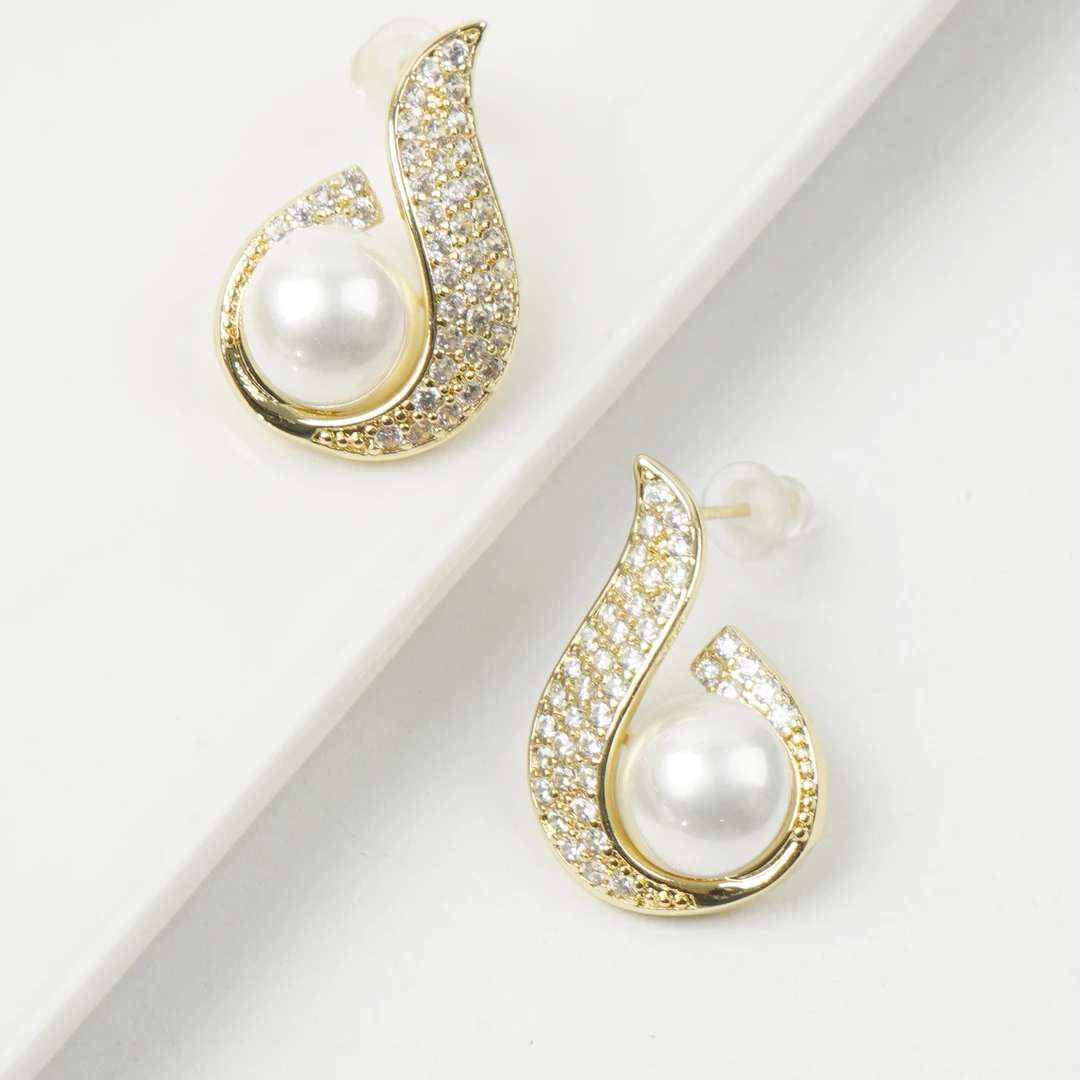 铜合金耳饰 b珠珠微镶珠珠水滴耳饰时尚气质女N1437