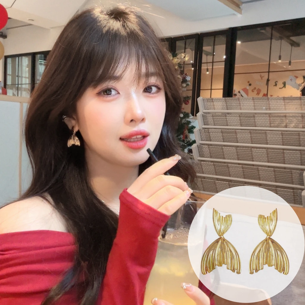 铜合金耳饰 【渔光曲】复古鱼尾耳坠S925银针气质小众耳环秋冬新款