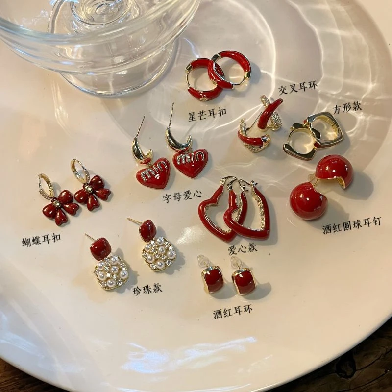 铜合金耳饰 【新年红系列】轻奢时尚复古耳饰新年红色气质小众耳钉