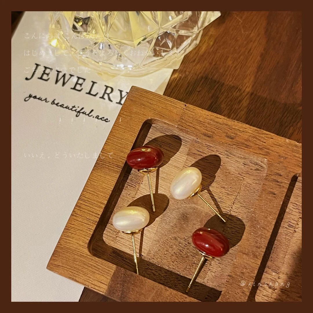 铜合金耳饰 【可可糖】轻奢时尚百搭耳钉简约方糖安克拉红耳环