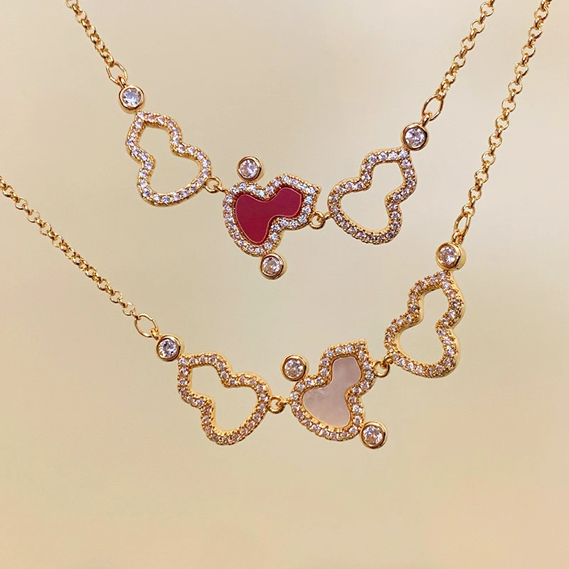 铜合金贝壳项链 【葫芦项链】轻奢镶嵌葫芦项链坠链百搭时尚颈链