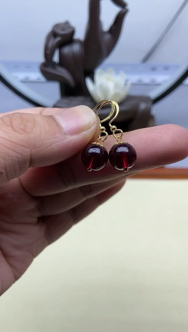 【闪购商品】石榴石（芬达石）耳饰银S925镀金镶嵌14