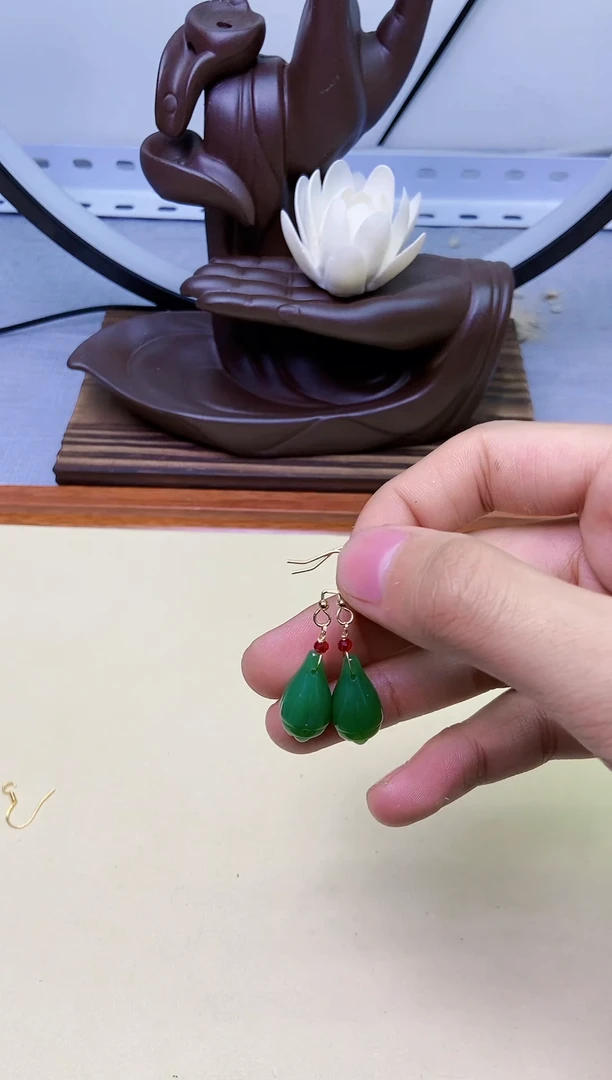 【闪购商品】和田玉耳饰银S925镀金镶嵌09