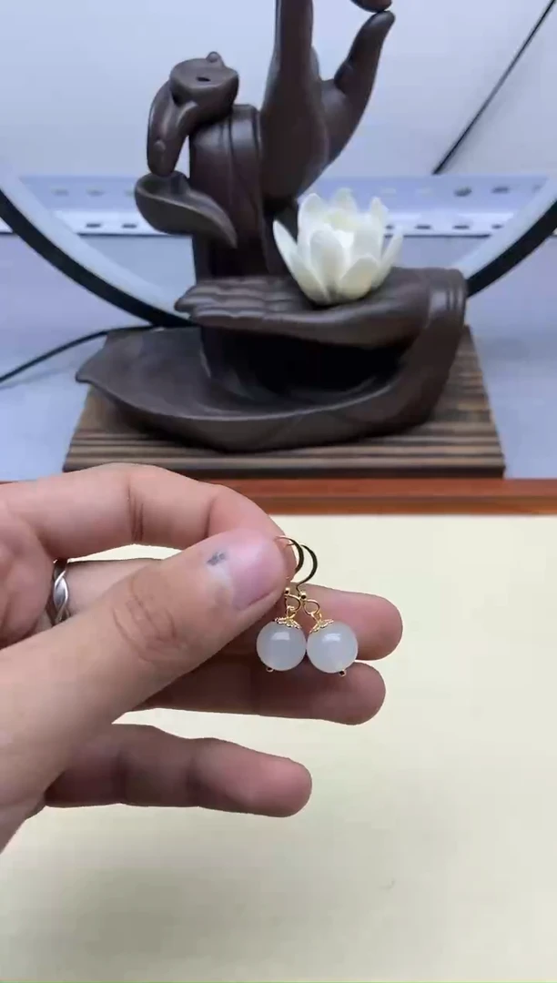 【闪购商品】和田玉耳饰银S925镀金镶嵌21