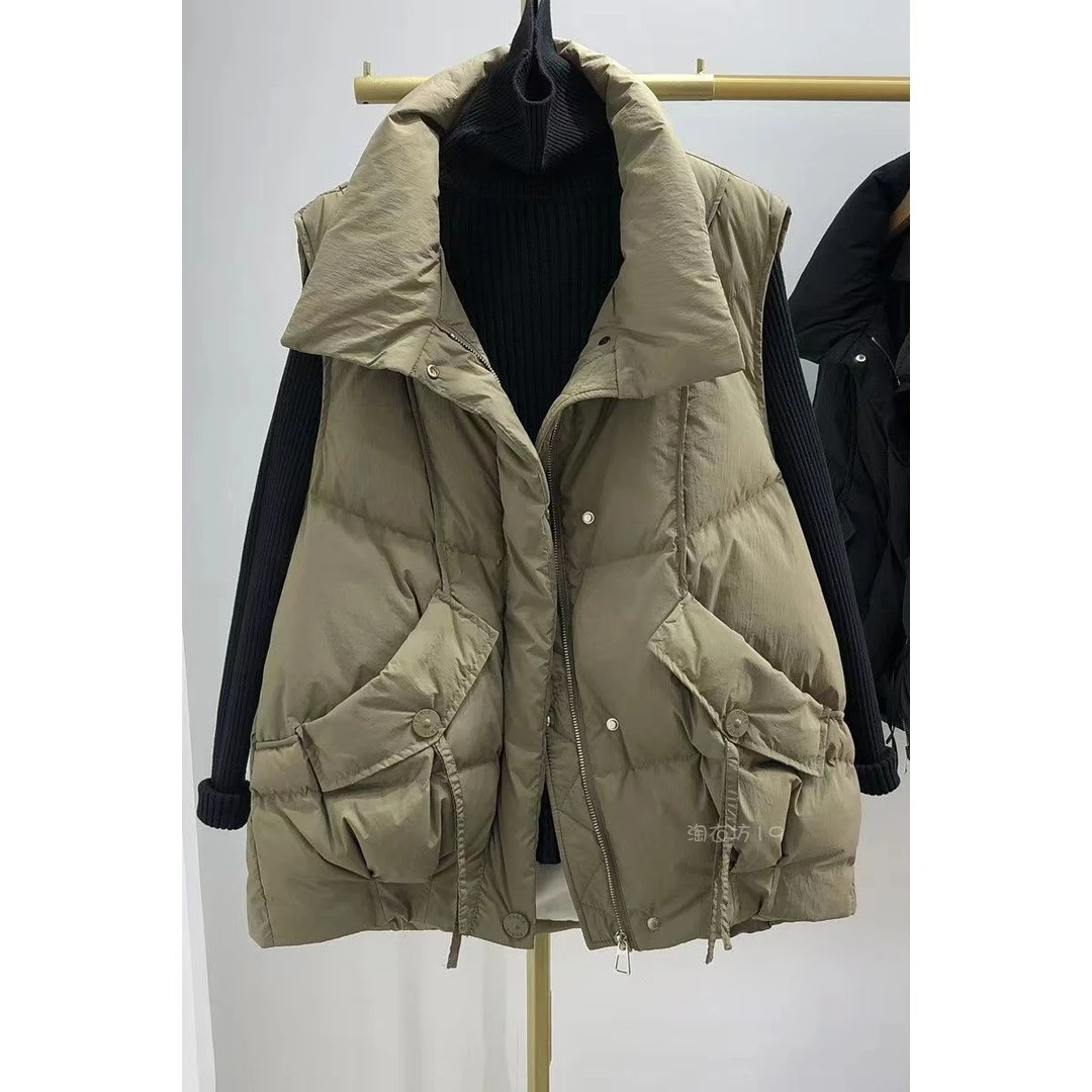 2023秋冬新款时尚棉服马甲女韩系网红潮流飘带短款马夹坎肩外穿