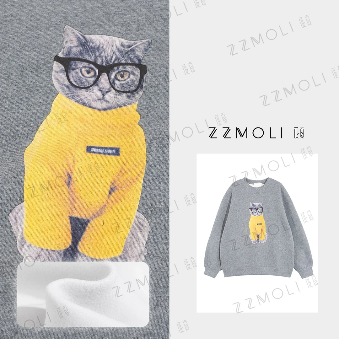 ZZMOLI “眼镜猫”圆领加绒卫衣女款秋冬套头保暖打底上衣ZBY90208