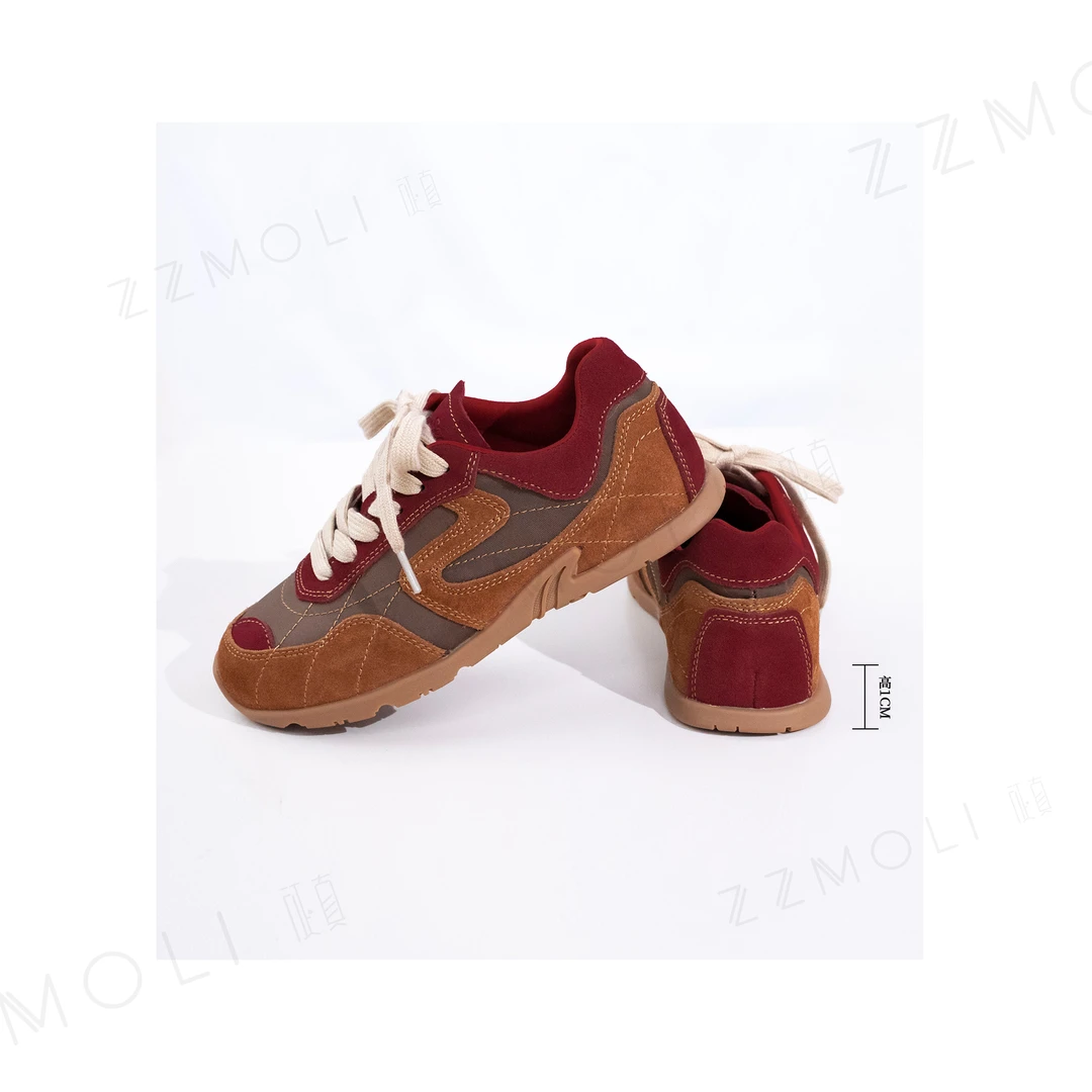 ZZMOLI时尚真皮休闲鞋女士复古拼色阿甘鞋ZBX21308