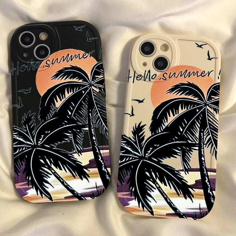日落椰树苹果15手机壳iPhone14ProMax女13/12/11/xr/X软壳8p全包7