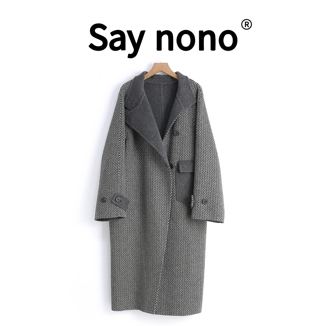 懒猫nono│Saynono 复古＿百搭双面羊髦中长款慵懒风外套 /SY56023
