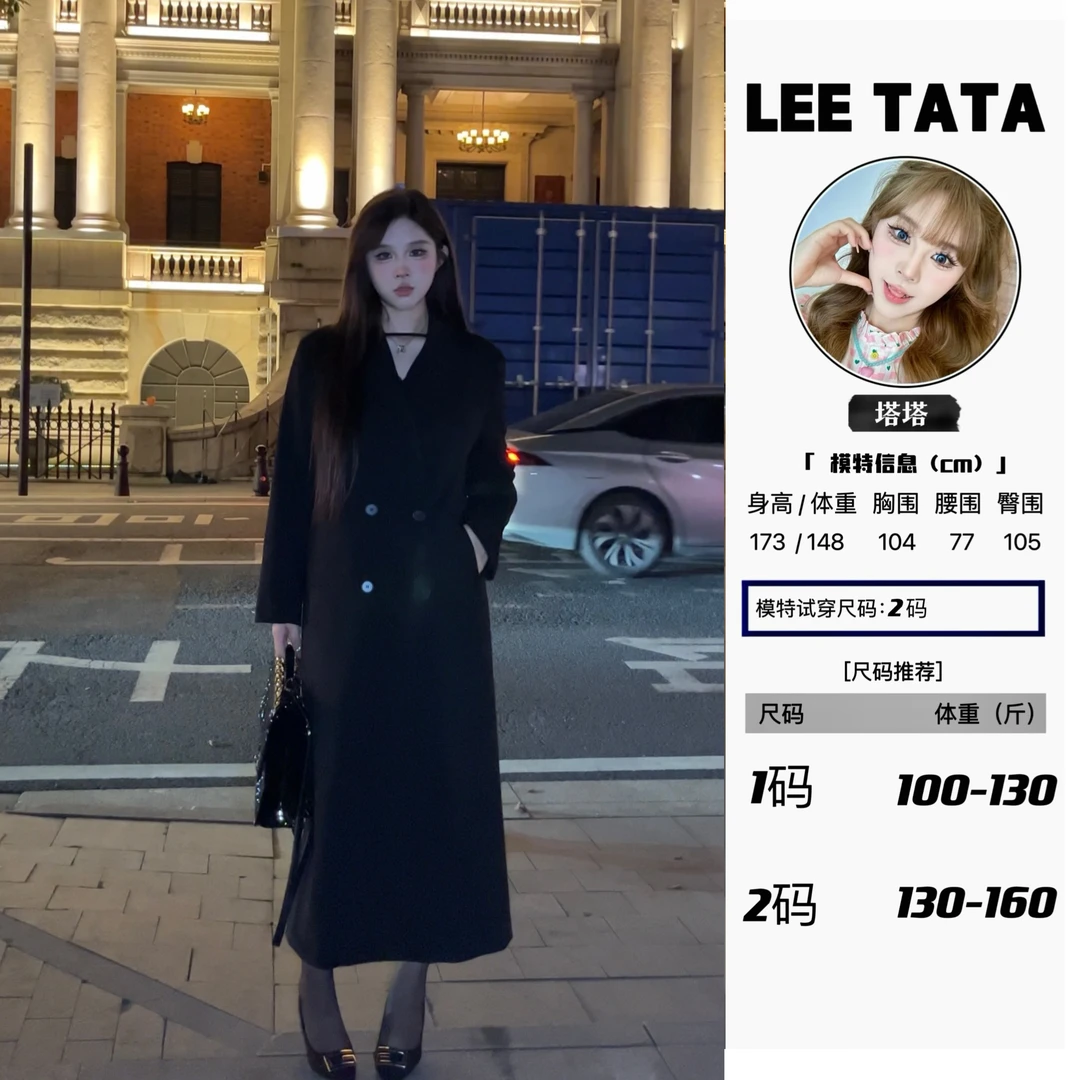 【加棉大衣】大码女装微胖定制黑色气质冬季显瘦中长款加棉大衣