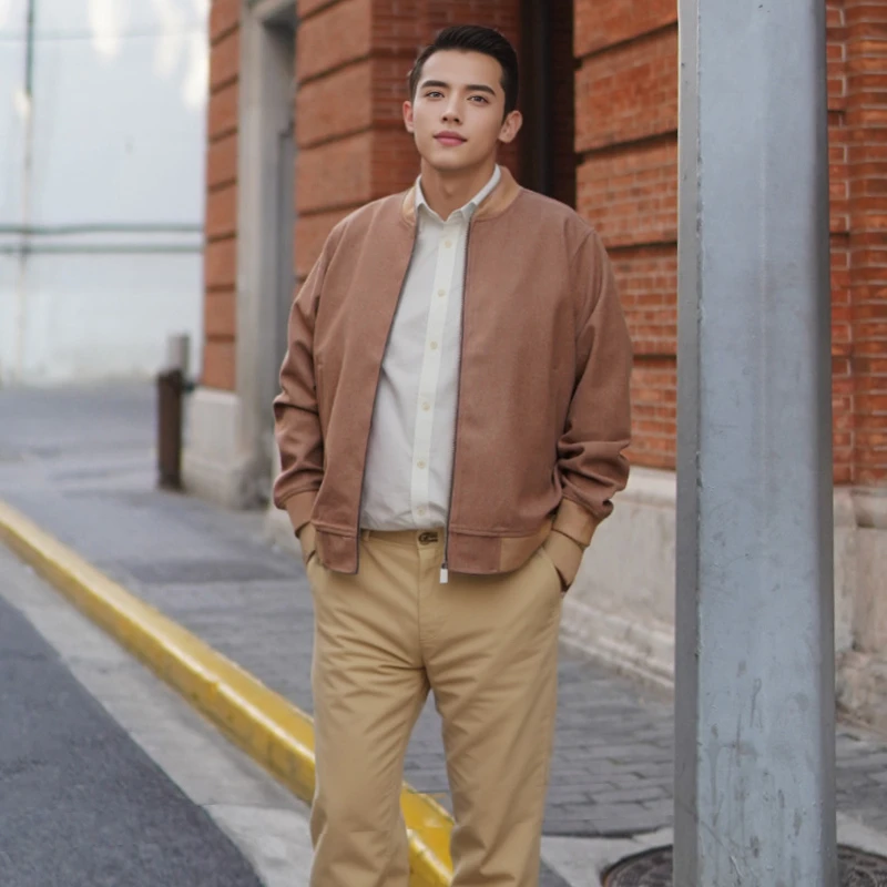 毛呢外套男秋冬季宽松商务休闲宽松短裤棒球服夹克男