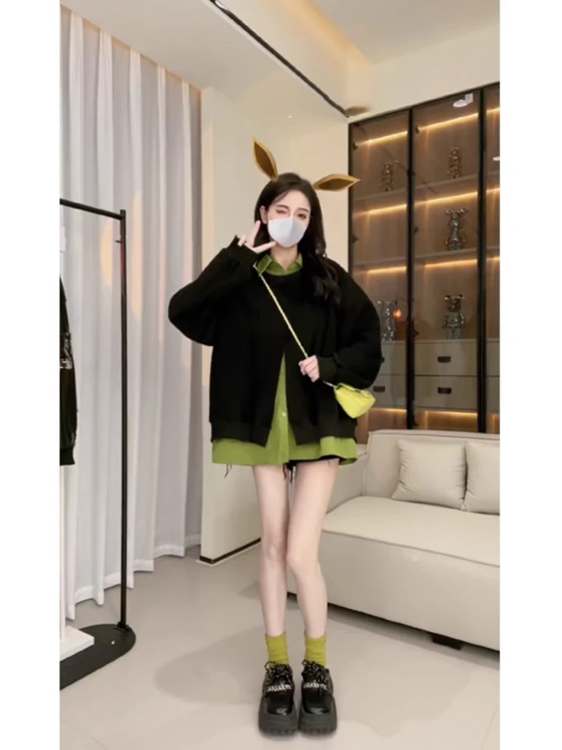 洋气轻奢拼接假两件2024秋季新款高档小清新宽松卫衣显瘦女上衣