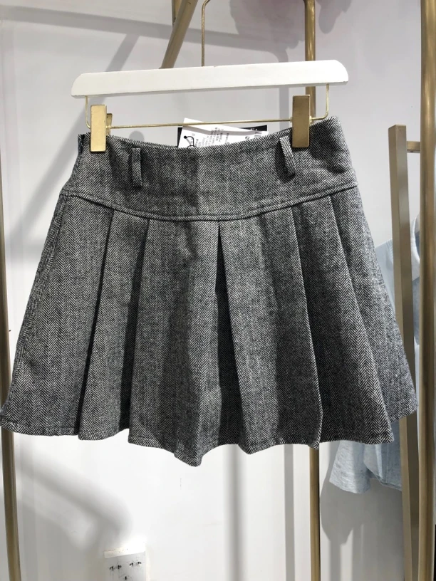 麦寻女装春秋新品QHSXP002岩石灰短款百褶裙厚款洋气高腰时尚百搭