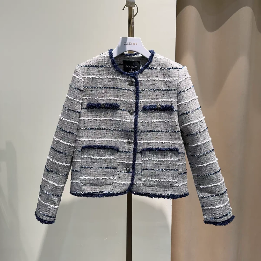 麦寻WASXQ006小香风外套粗花毛线秋季新款简约名媛显瘦气质上衣女