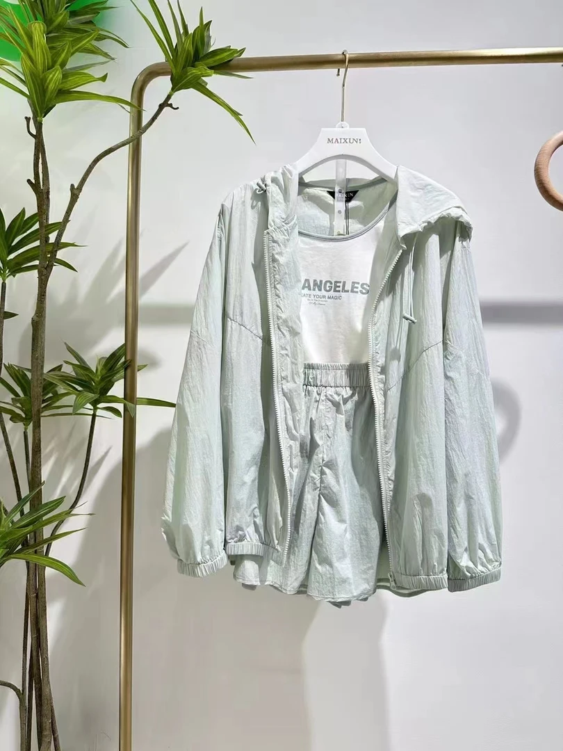 麦寻女装TZKFQ044夏季新款运动三件套装时尚简约薄款抽绳宽松