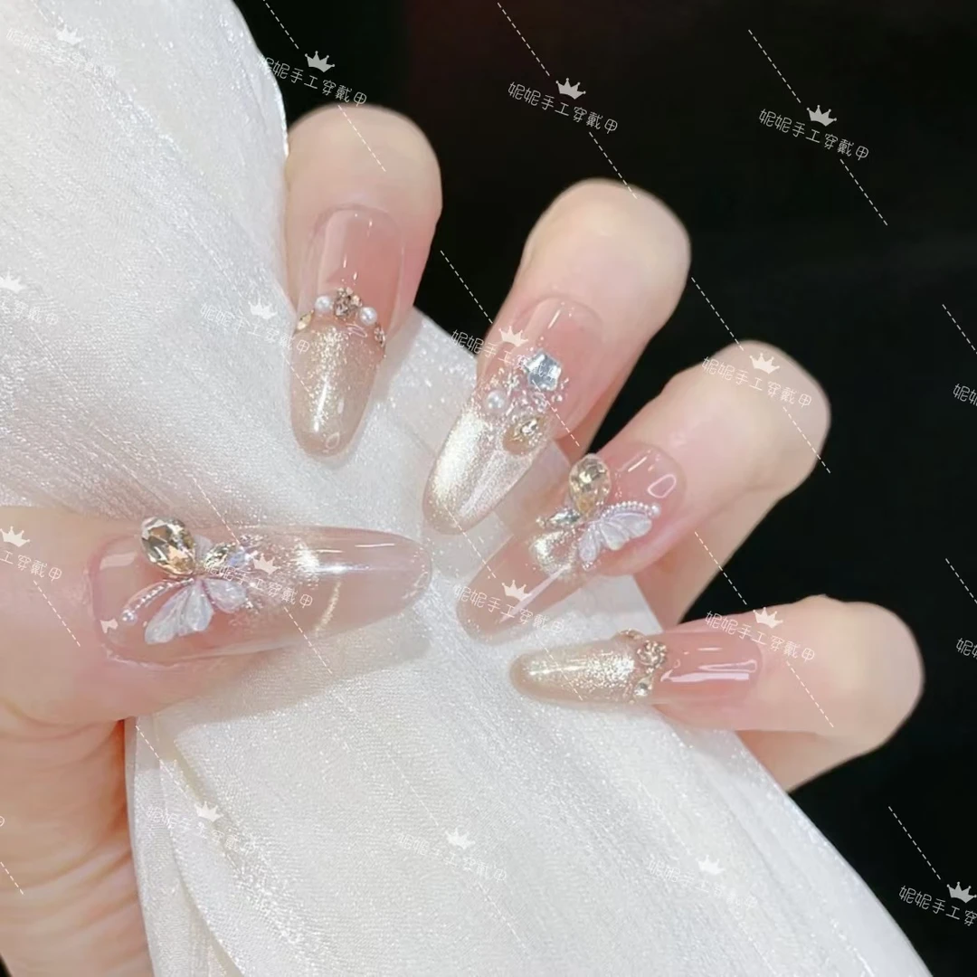 【烫金蝴蝶】纯手工穿戴甲美甲穿戴式光疗甲冰透渐变流行纯欲