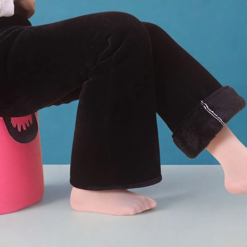 冬季加厚保暖棉裤宽松三层加绒休闲外穿长裤女高腰时尚黑色