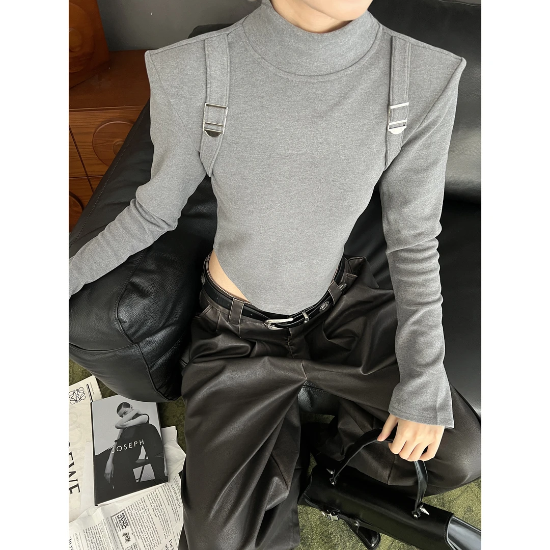 雨哥秋冬高圆领背背夹打底衫上衣显瘦短款内搭