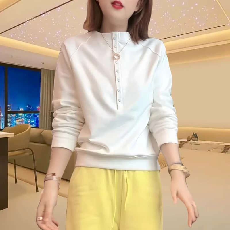【插肩纽扣】秋季新卫衣宽松百搭长袖休闲时尚圆领纯色T恤打底衫女