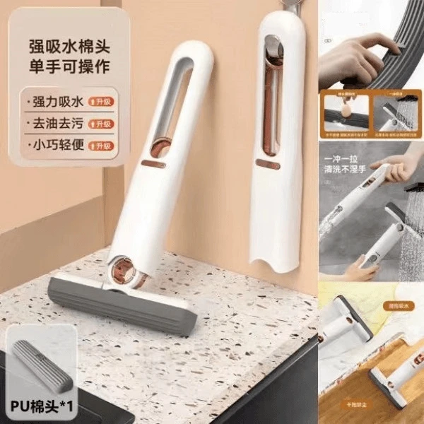 桌面懒人棉拖把迷你小拖把手持免手洗海绵吸水卫生间厨房胶棉替换
