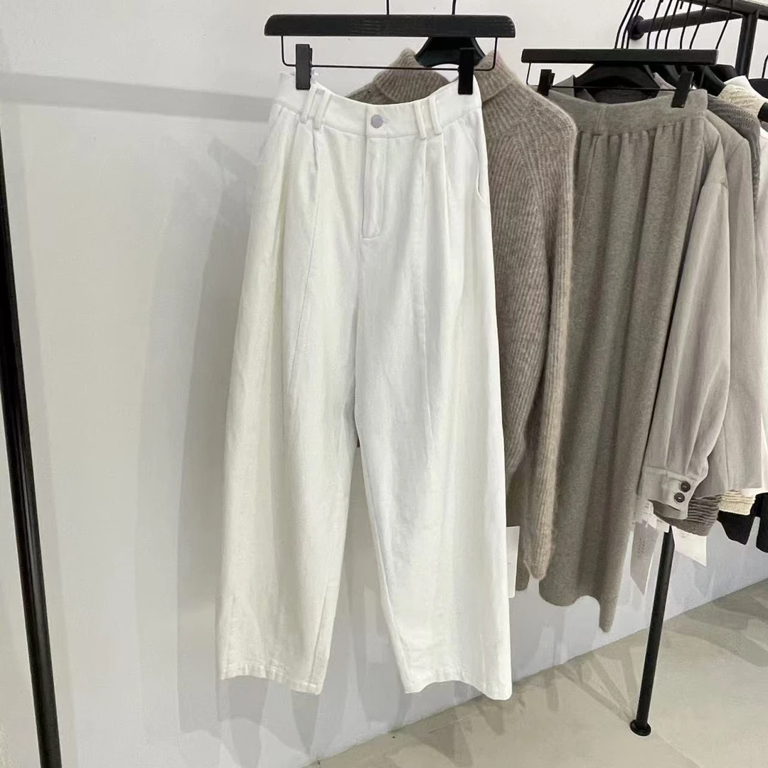 冬季抓绒弯刀裤时尚百搭宽松纯色