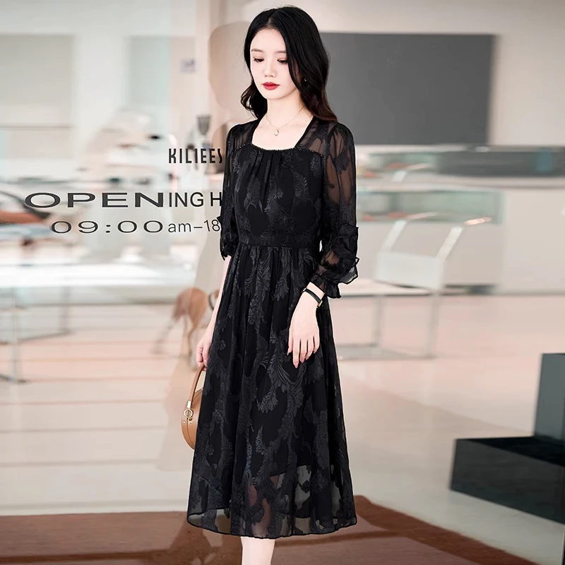 【现货】CX0058黑色连衣裙法式女轻奢气质洋气女神高贵优雅修身裙子