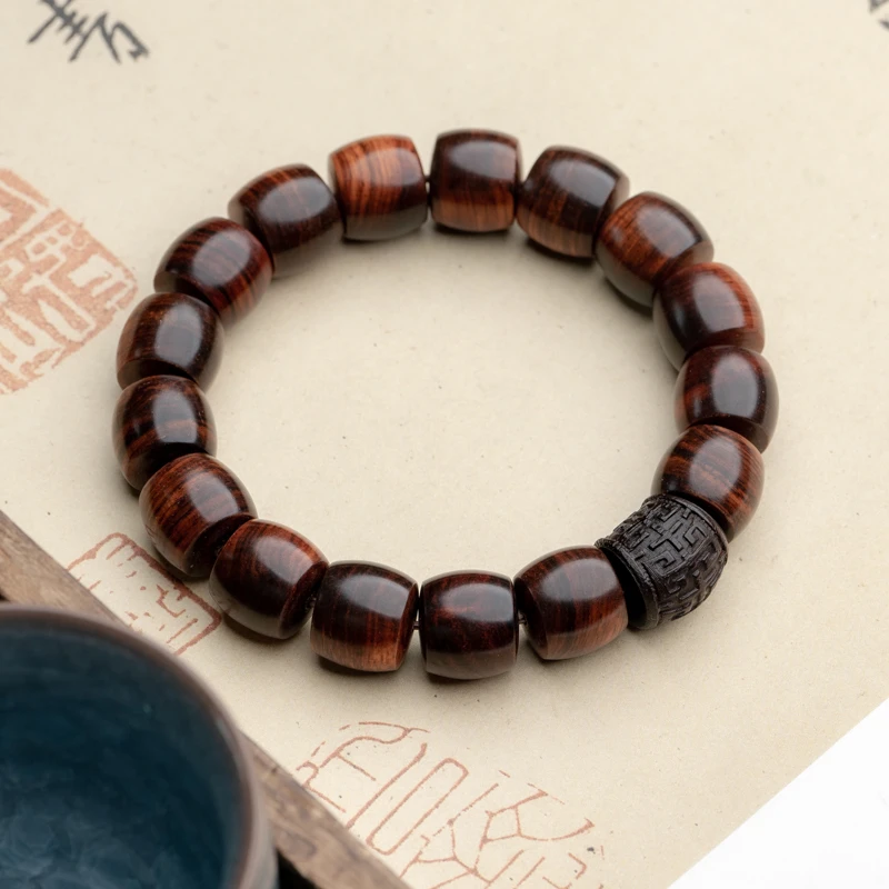 XIANYUAN/仙源海南黄花梨13*12mm桶珠配小叶紫檀单圈男女高档手串