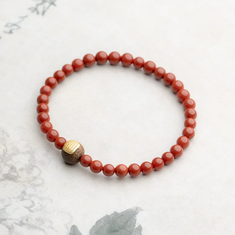 XIANYUAN/仙源莺歌绿奇楠南红单圈手串高级气质国潮文玩