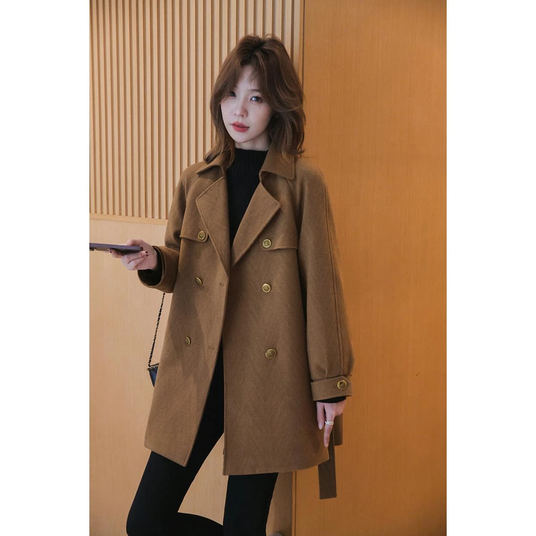 【季末折扣】小谷粒[羽绒内胆]毛呢外套女小个子气质中长款韩版大