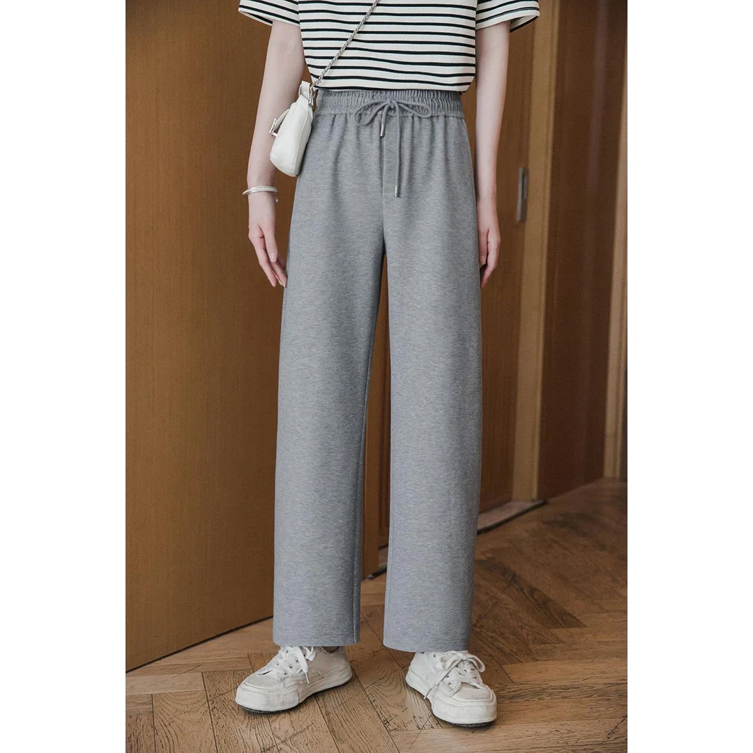 【现货】小谷粒垂感直筒裤女休闲宽松显瘦高腰阔腿裤