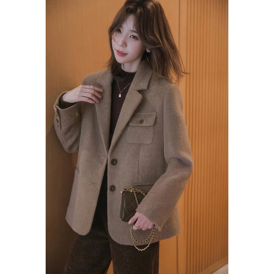 【季末折扣】小谷粒「90安心羽绒内胆」毛呢外套女秋冬韩版西装大