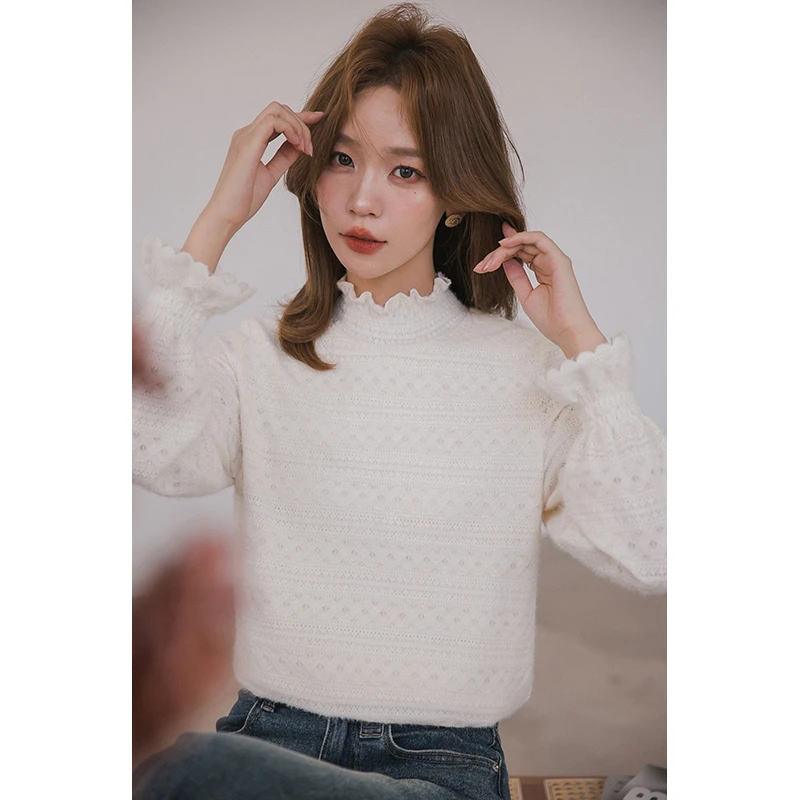 秋冬新款法式时尚内搭可外穿高弹雪纺上衣