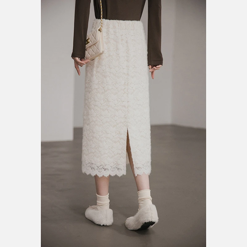 身裙女2024冬季新款高腰开衩小A中长裙