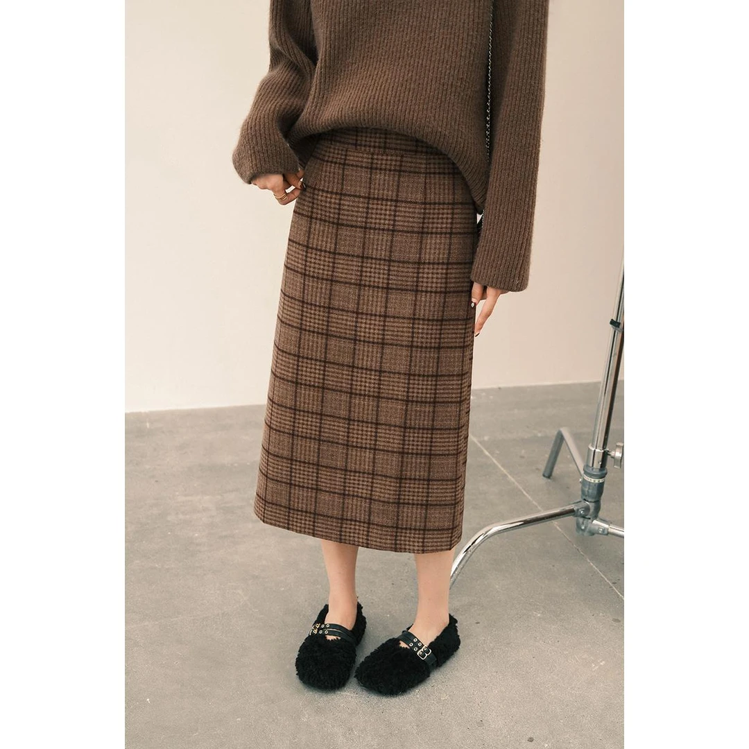 复古韩版毛呢格子裙