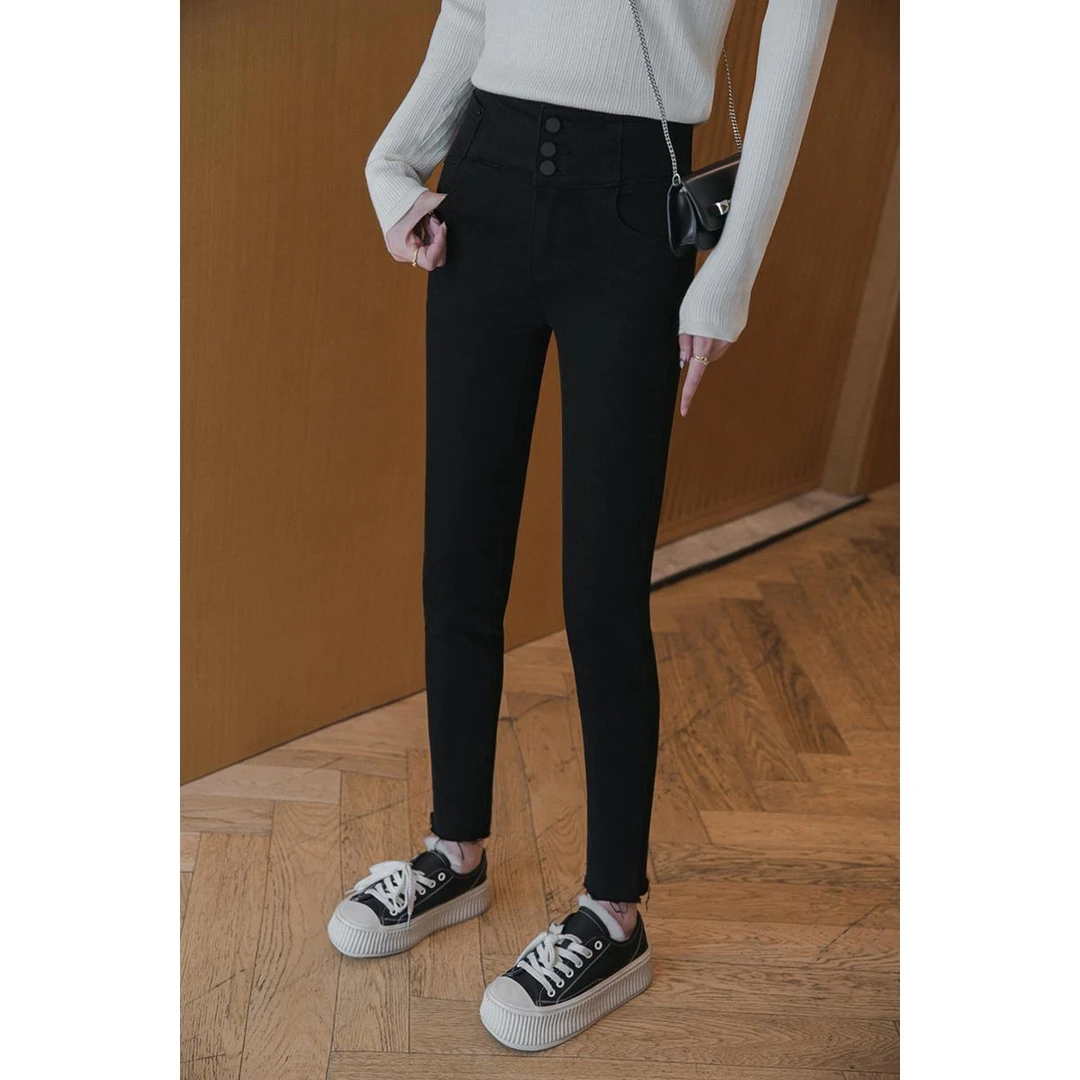 秋冬高腰抓绒弹力显瘦百搭小脚铅笔裤