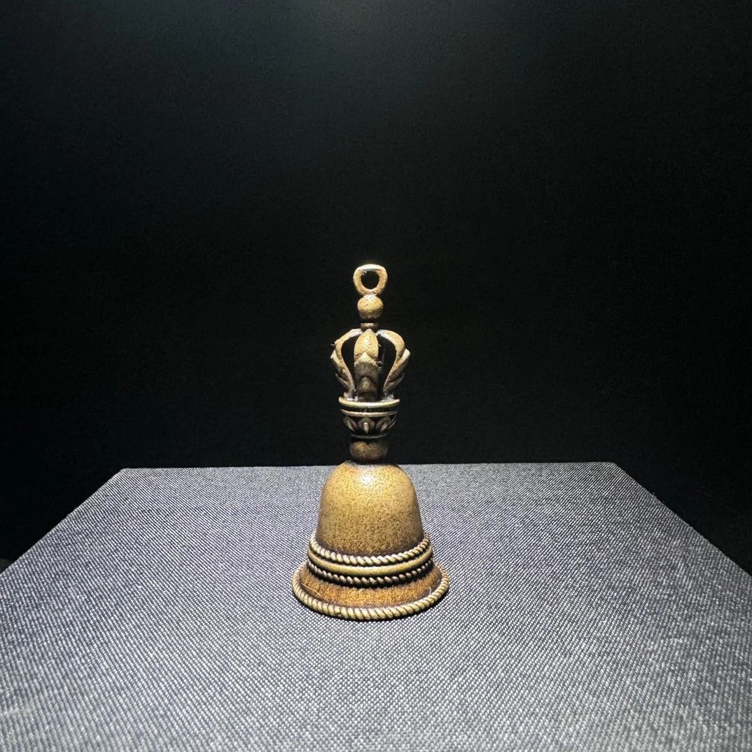 铜器小号金刚铃工艺品桌面摆件美式轻奢黑色复古金色花纹中古鎏金