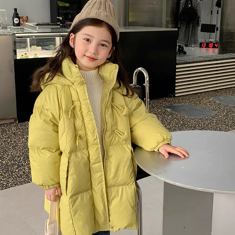 冬季中大女童加厚（韩版）秋冬公主风中长款90白鸭绒连帽保暖羽绒服